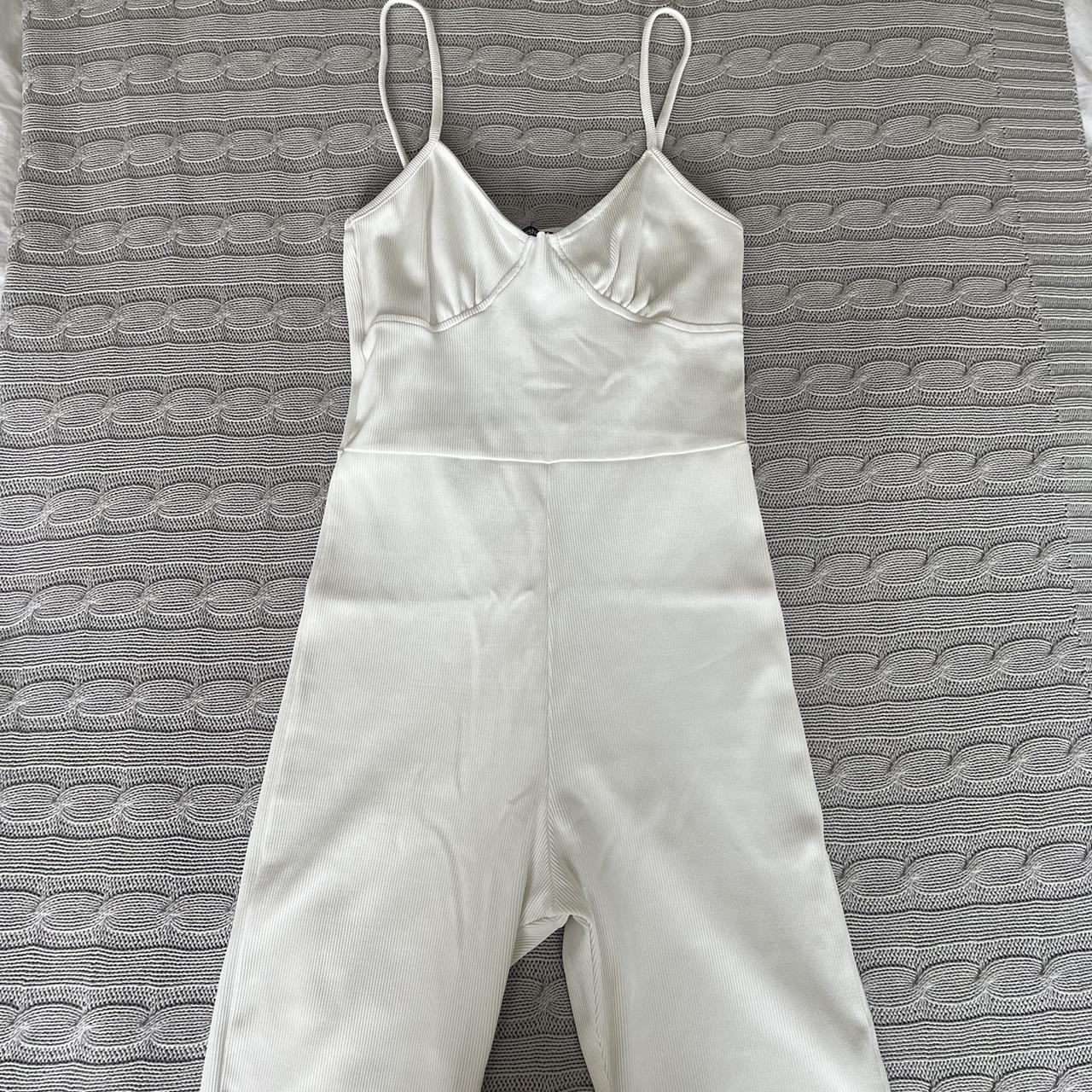 Selling this Bershka playsuit in white with a ribbed... - Depop