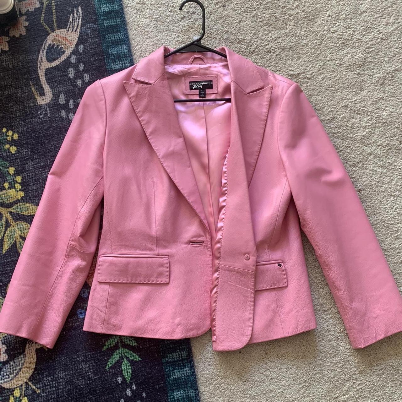 Vintage Black Rivet Pink Leather Blazer... Depop