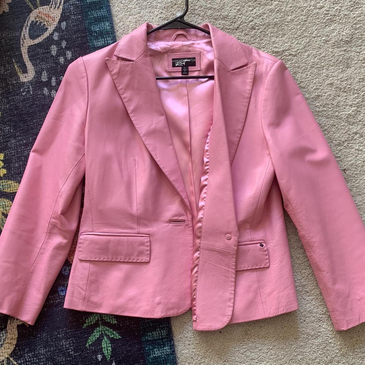 Vintage Black Rivet Pink Leather Blazer... Depop