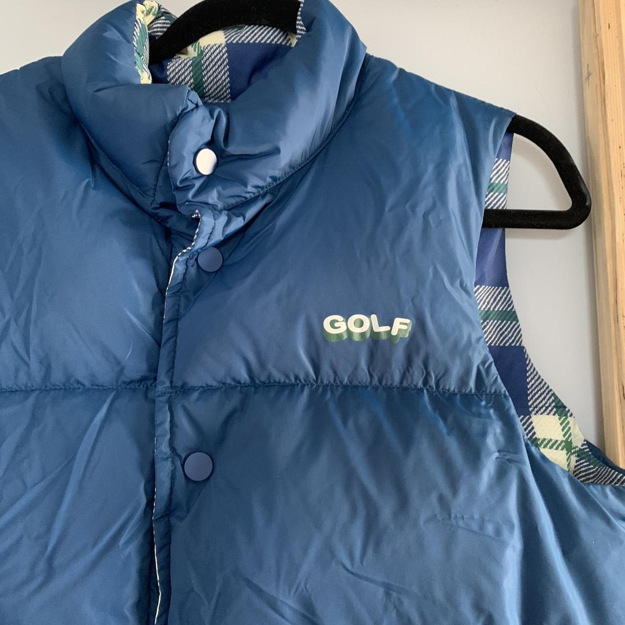 Reversible golf puffer vest Blue and plaid Great... - Depop