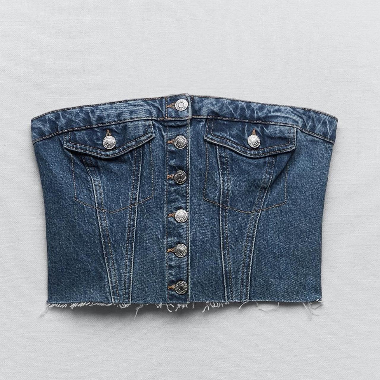 Zara Denim corset top navy blue Size XS Worn once,... Depop