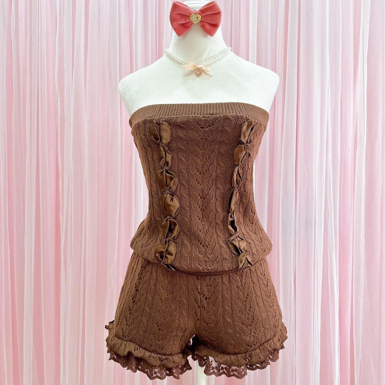 🍒Japan brand Liz Lisa ribbon knit rompers scraf set | Depop