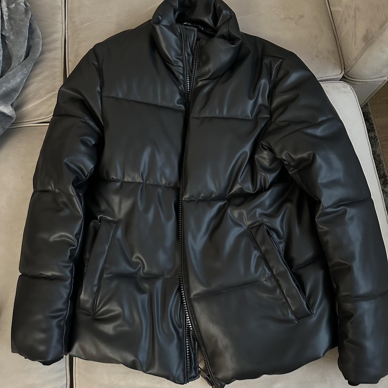 Men’s Zara Puffer. Vegan leather. Very warm and good... - Depop