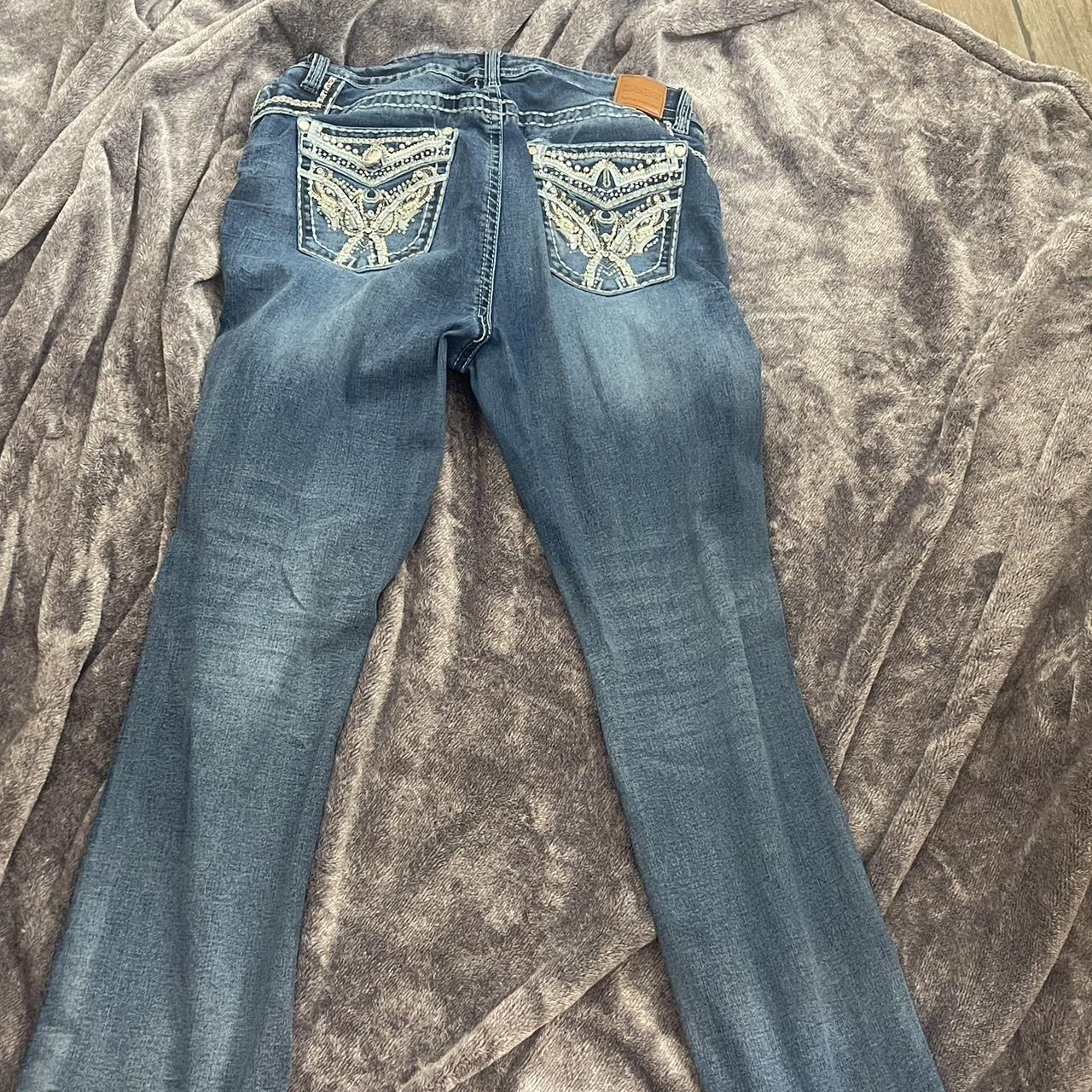 bootcut with crystals on the back pocket so cute... - Depop