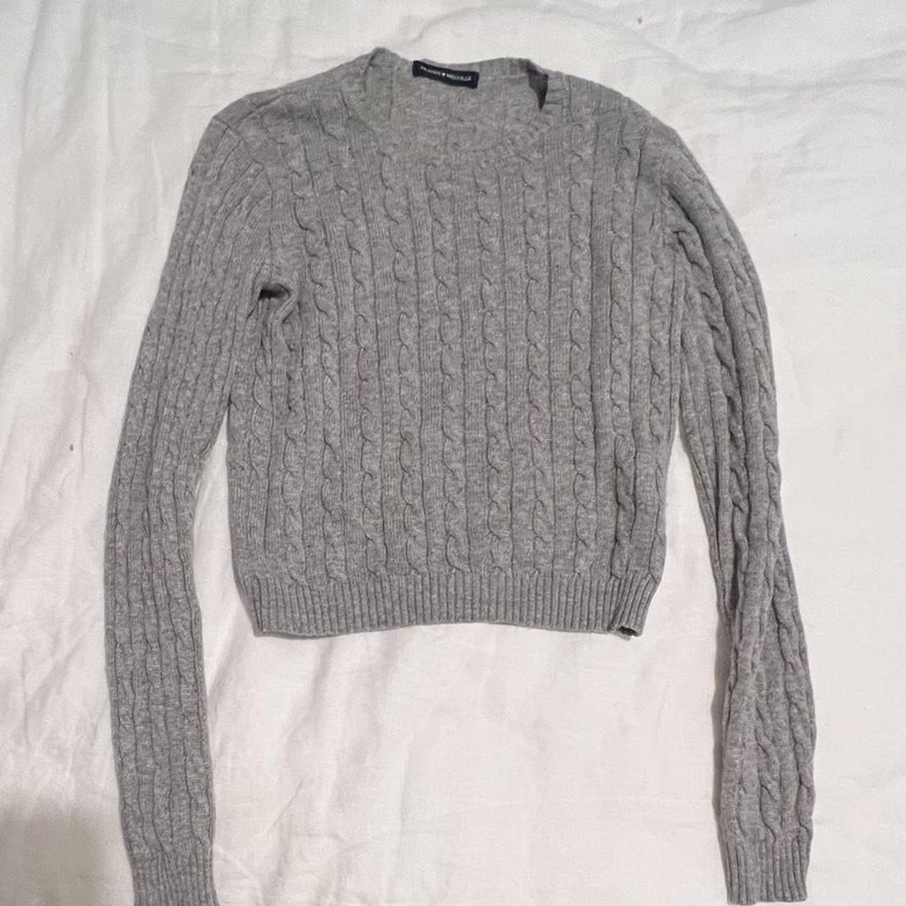 brandy melville cropped cable-knit grey jumper!... - Depop