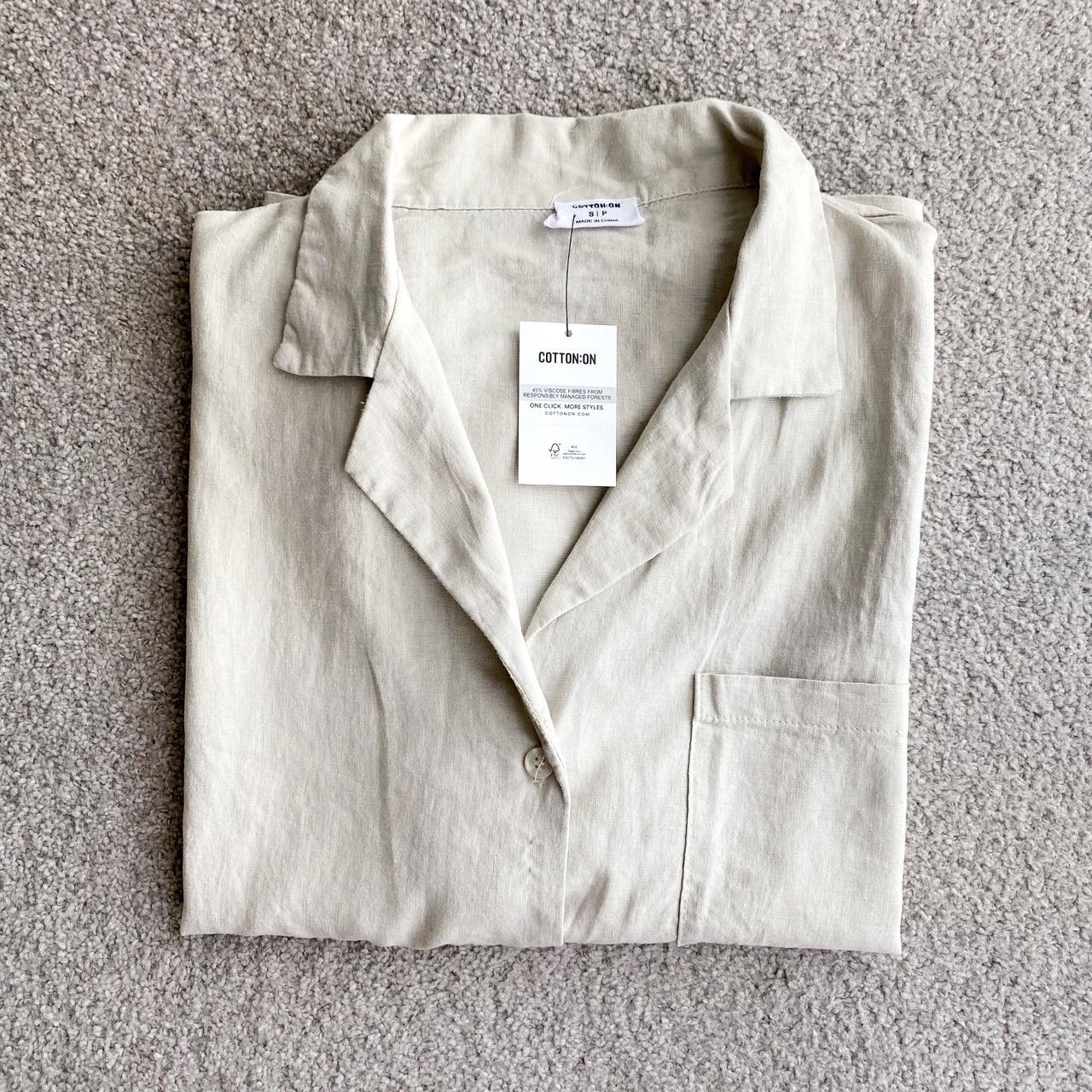 COTTON ON beige button up shirt with short... - Depop