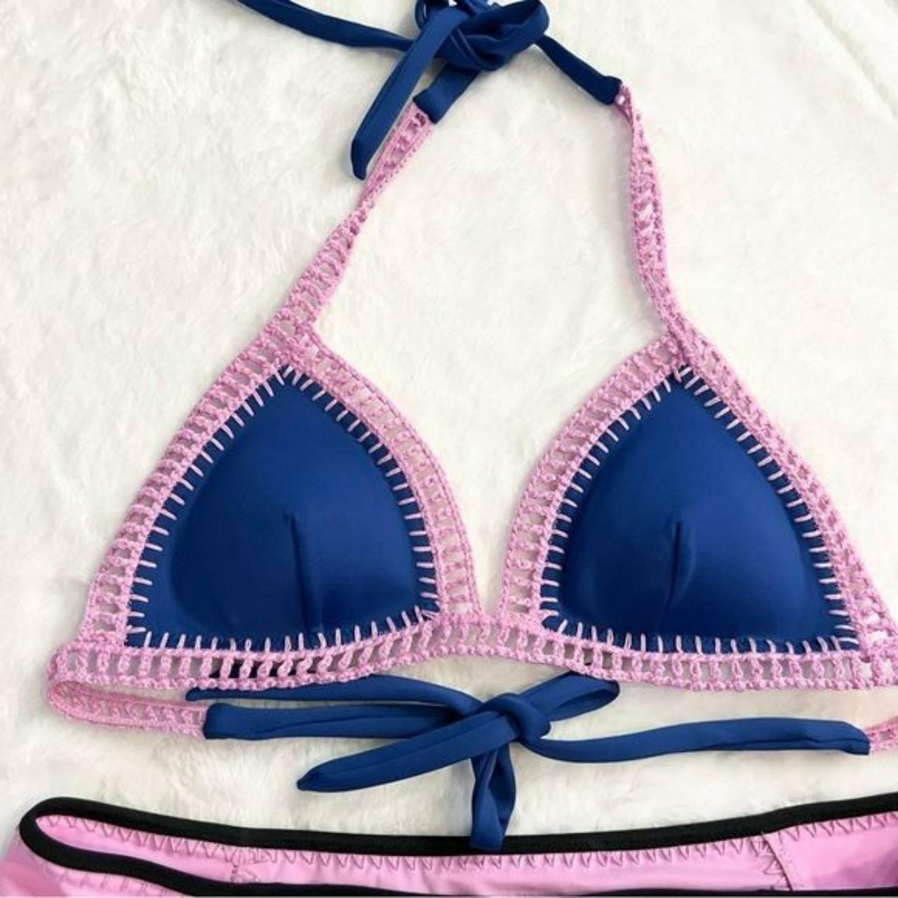 Victoria Secret Swim Bikini 38D Top XL Bottom Blue - Depop