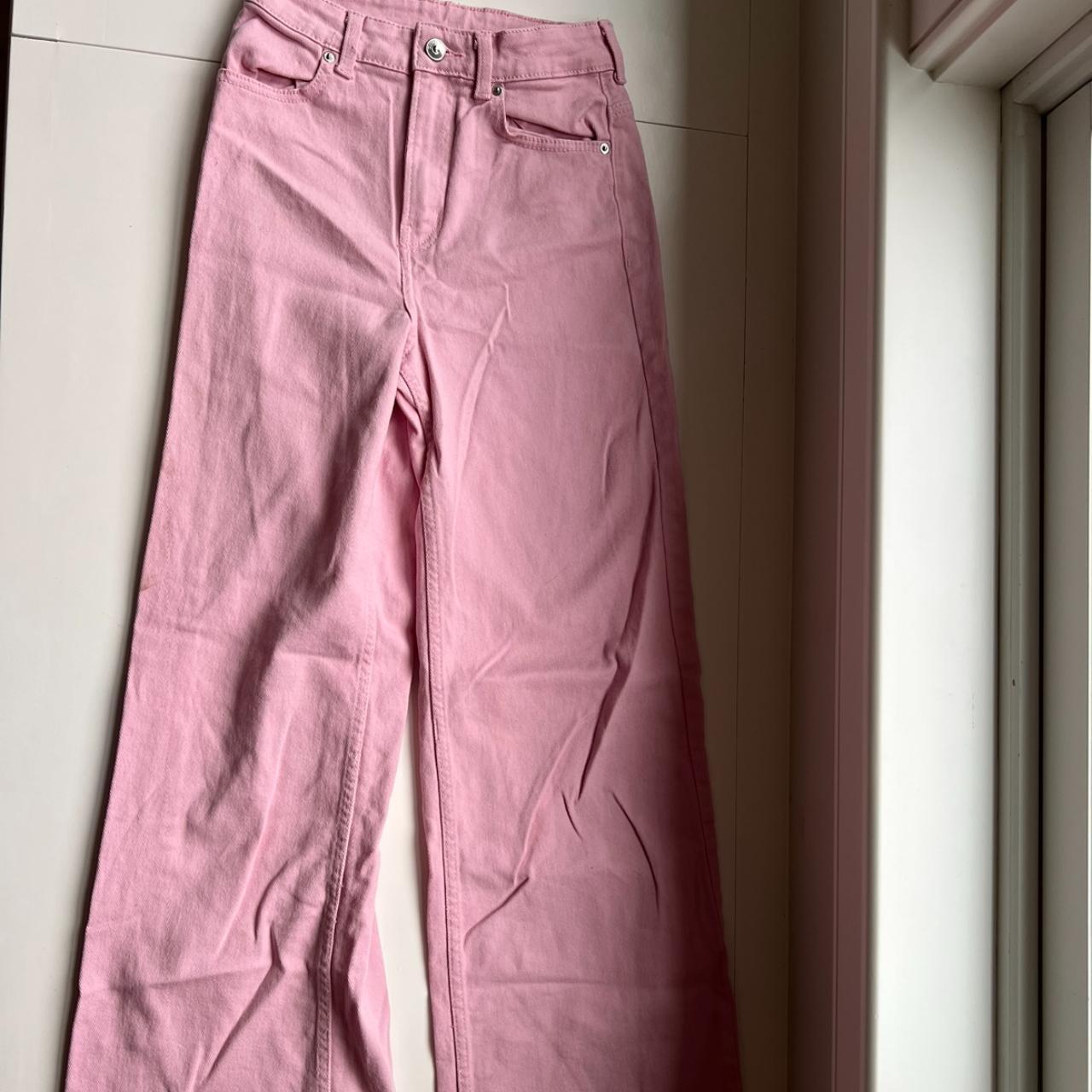 Hot pink widelegged jeans from H&M very tiny stain... Depop