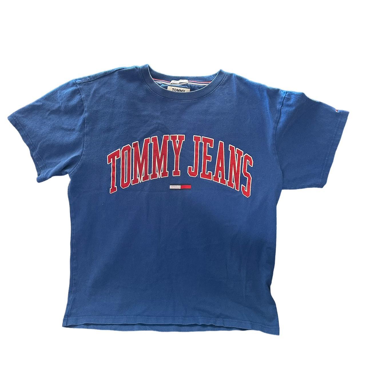 Tommy Hilfiger Men's Blue and Red T-shirt | Depop