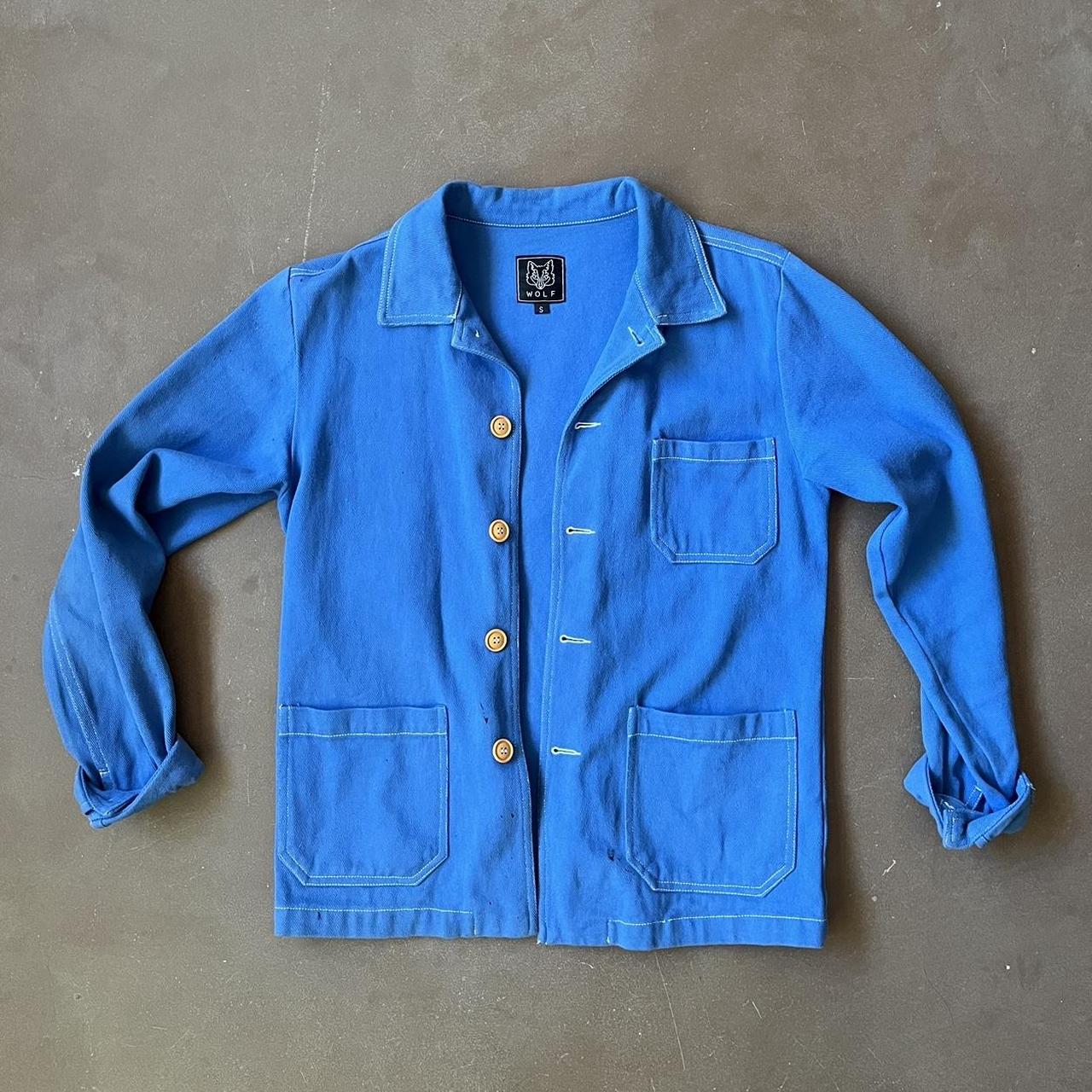 vintage reworked french blue chore coat by wolf.... - Depop