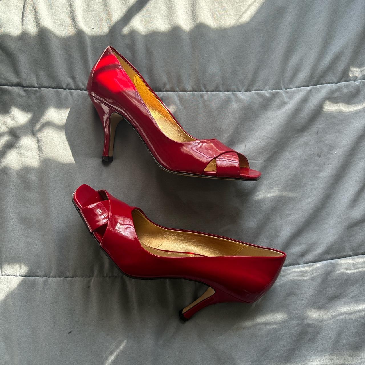 red ‘tahari’ brand 4” heels. very vibrant irl! •... - Depop