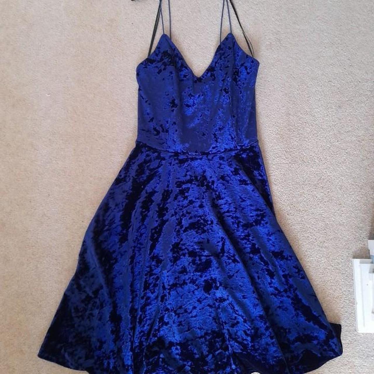 New Look strappy crushed blue velvet skater dress... - Depop