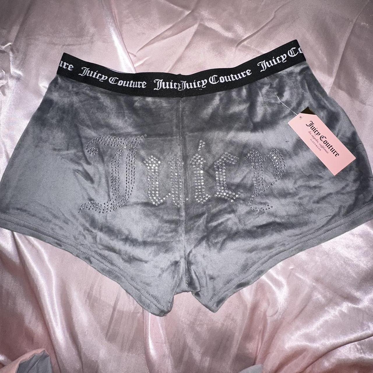 juicy couture dark grey velvet bling shorts size... - Depop