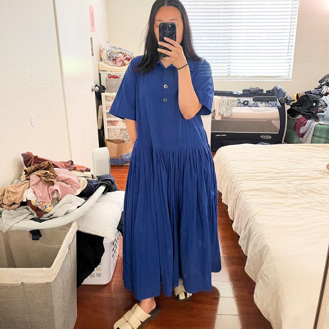 CO Cobalt Blue Collared Pleated Maxi Dress // Size... Depop