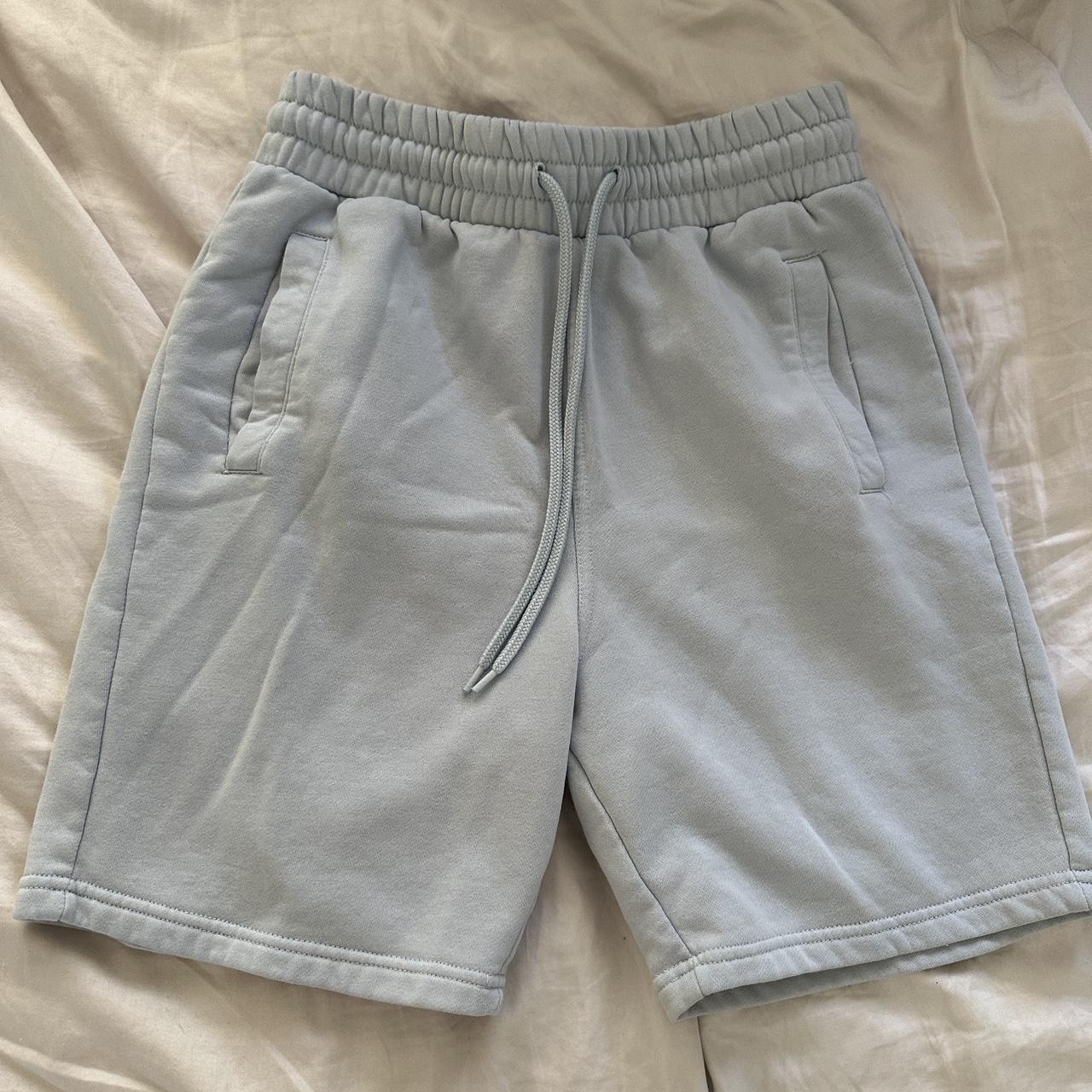 H&M light blue cotton sweat shorts in men’s size... - Depop