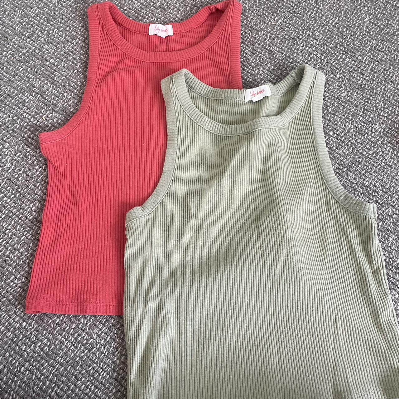 Ribbed tanks in red and green Size 6 but better fit... - Depop