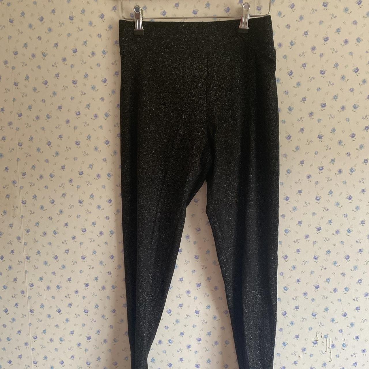 Nutmeg Women's Black and Silver Leggings Depop