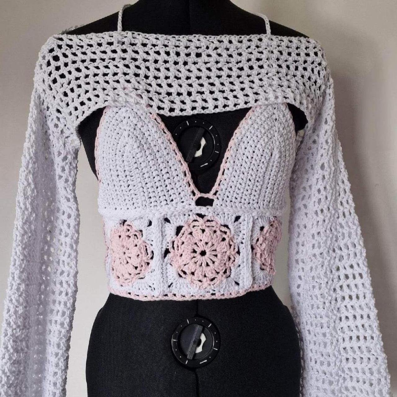 Crochet bolero shrug and bralette coord set in Depop