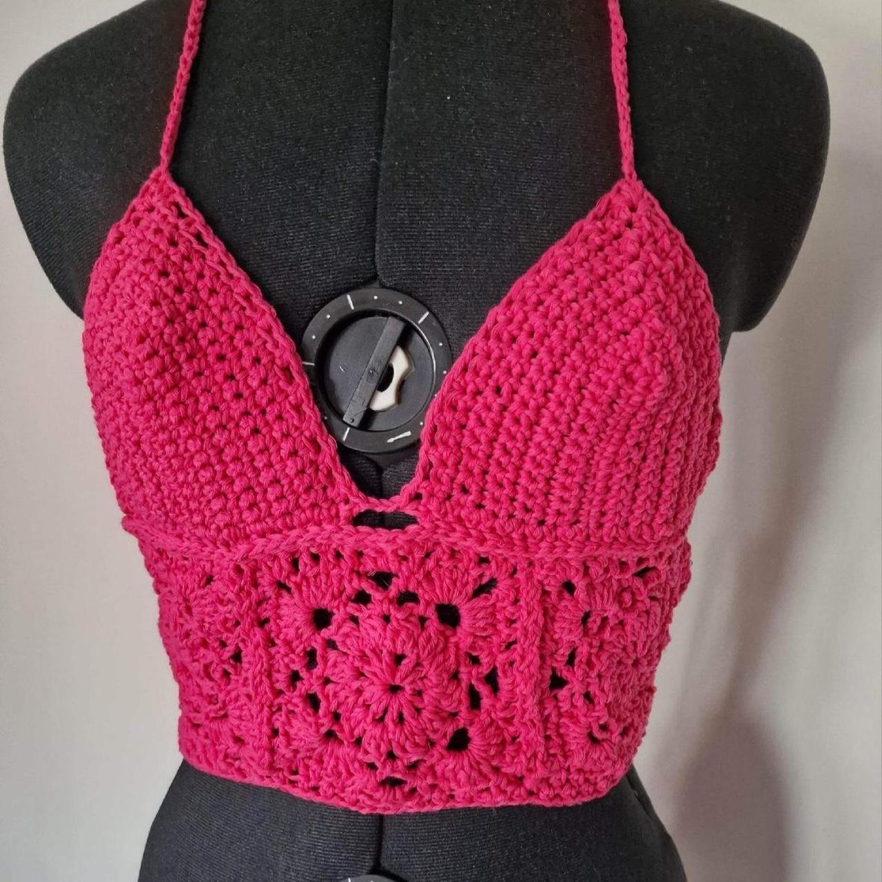 Dark Pink Crochet Bralette Halter Top Triangle Depop