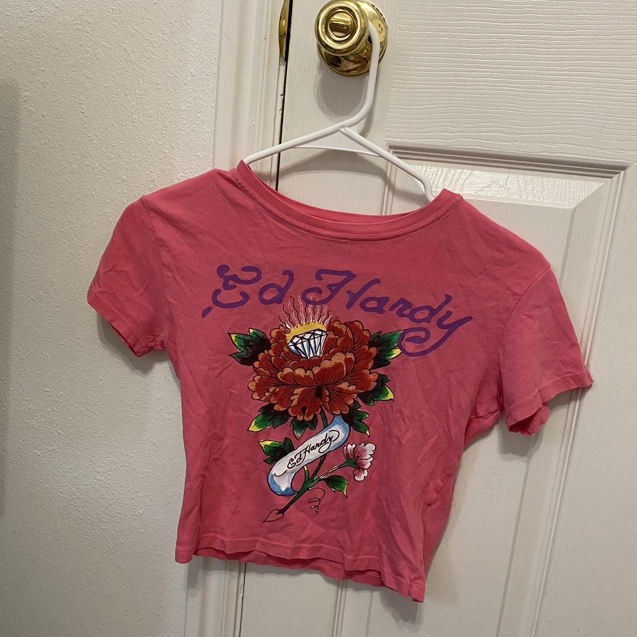 Pink Ed hardy crop top. Size small. Brand is urban... - Depop