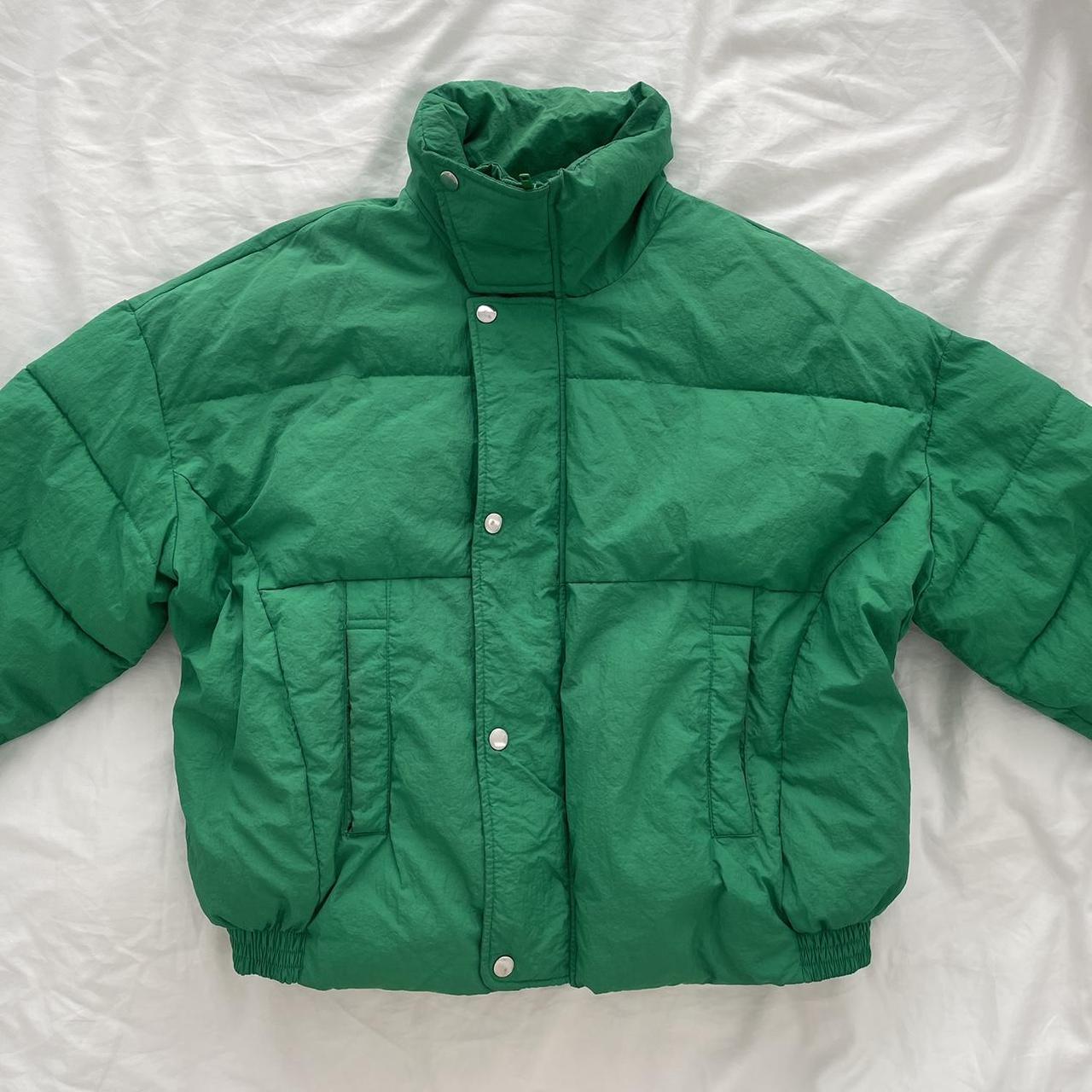 Free People green puffer jacket. Good condition.... - Depop