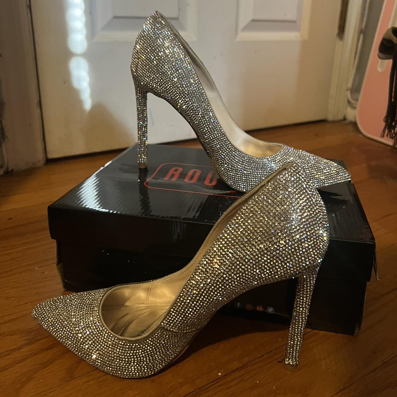 silver glitter stiletto heels - worn literally... - Depop