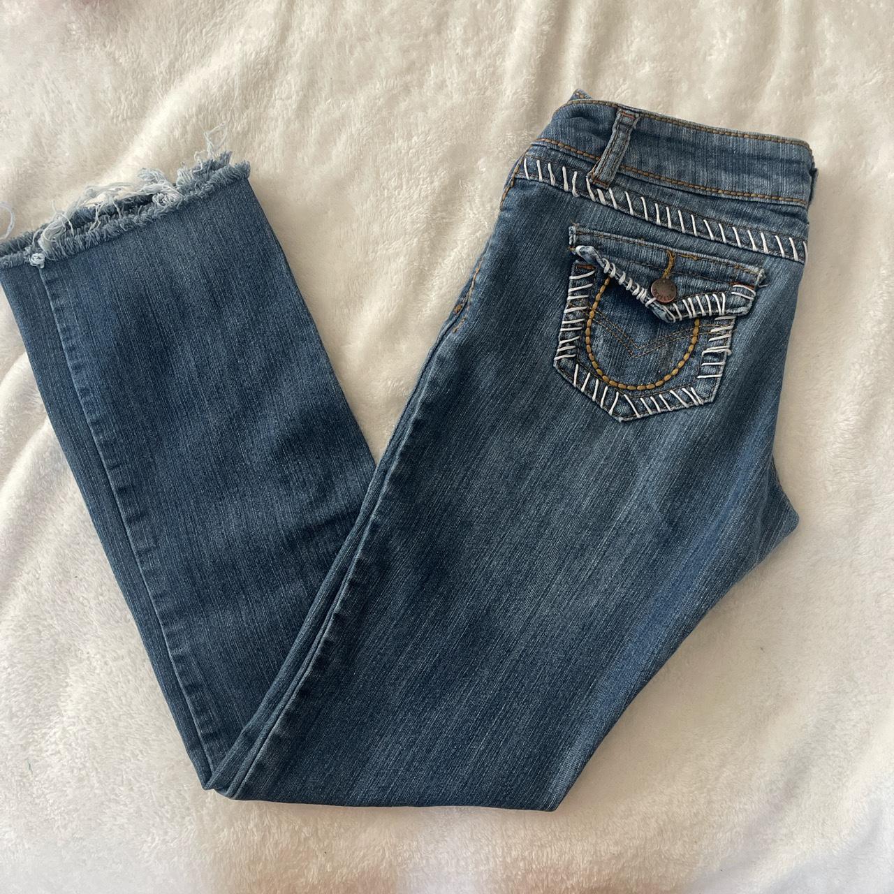 y2k LOW RISE BOOTCUT JEANS with colorful stitching - Depop