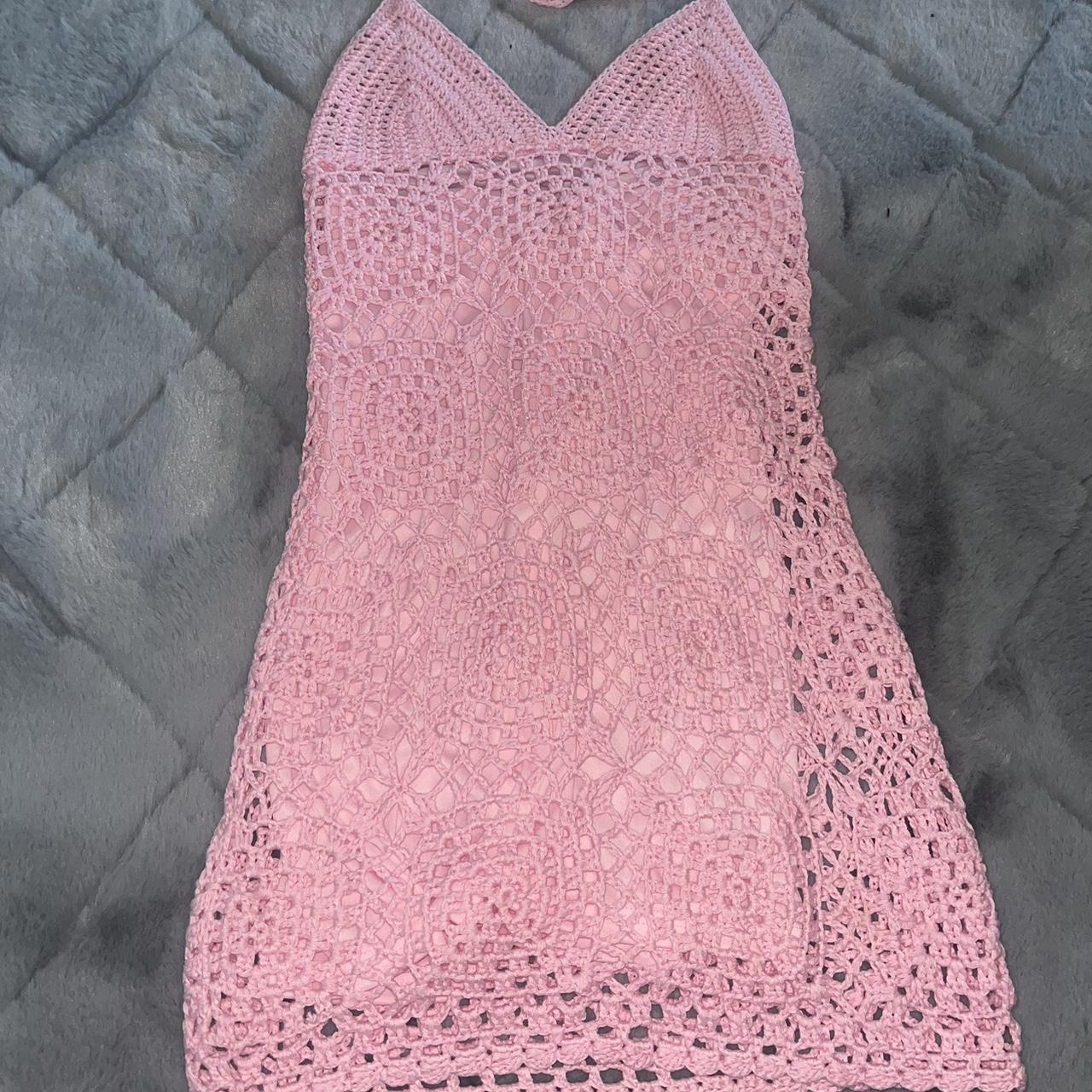 pink crotchet dress from glassons, brand new with... Depop