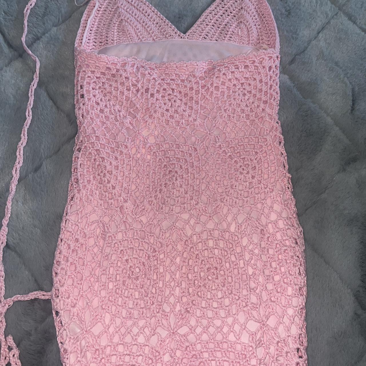 pink crotchet dress from glassons, brand new with... Depop