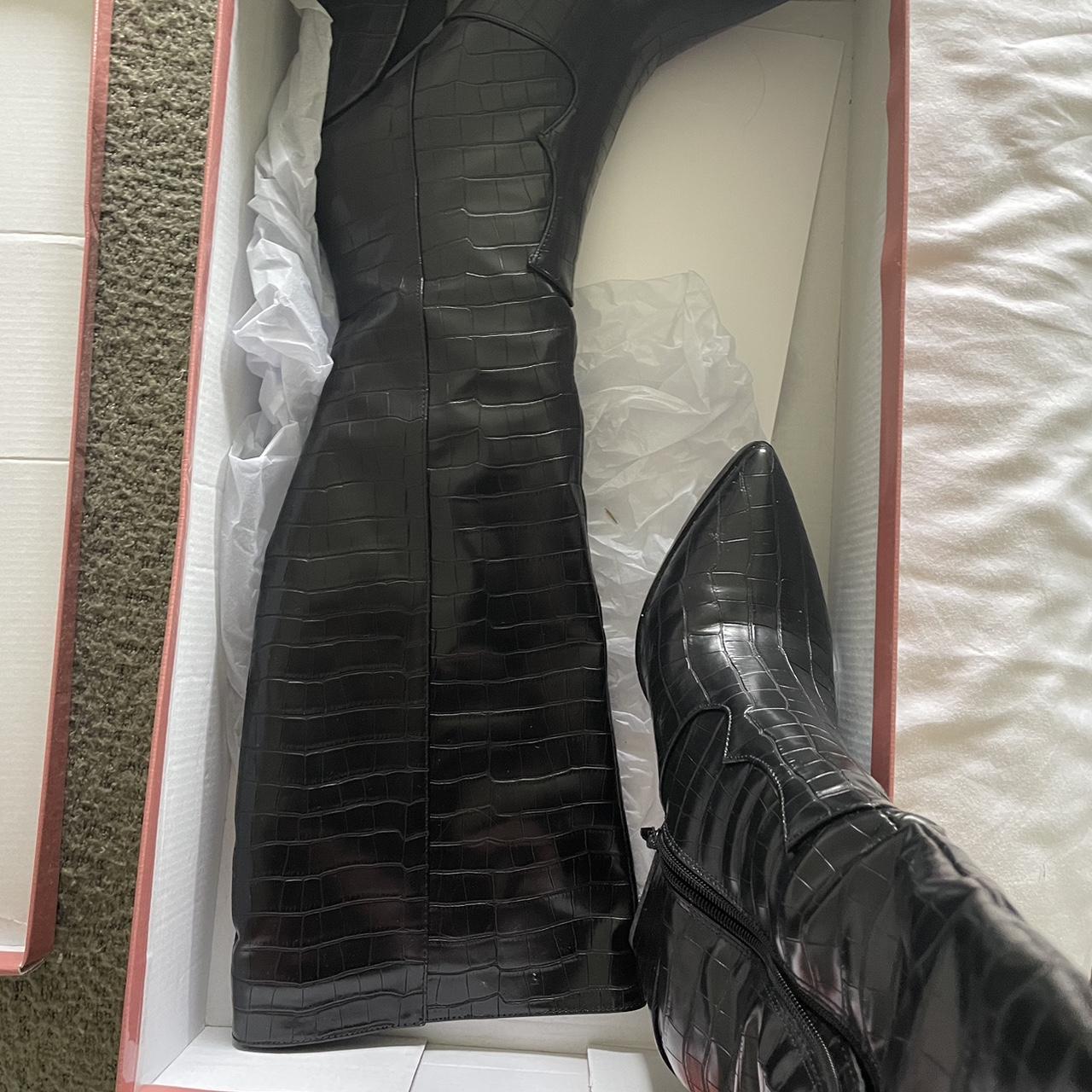 Black knee high boots, size 10, pointed toe with... - Depop