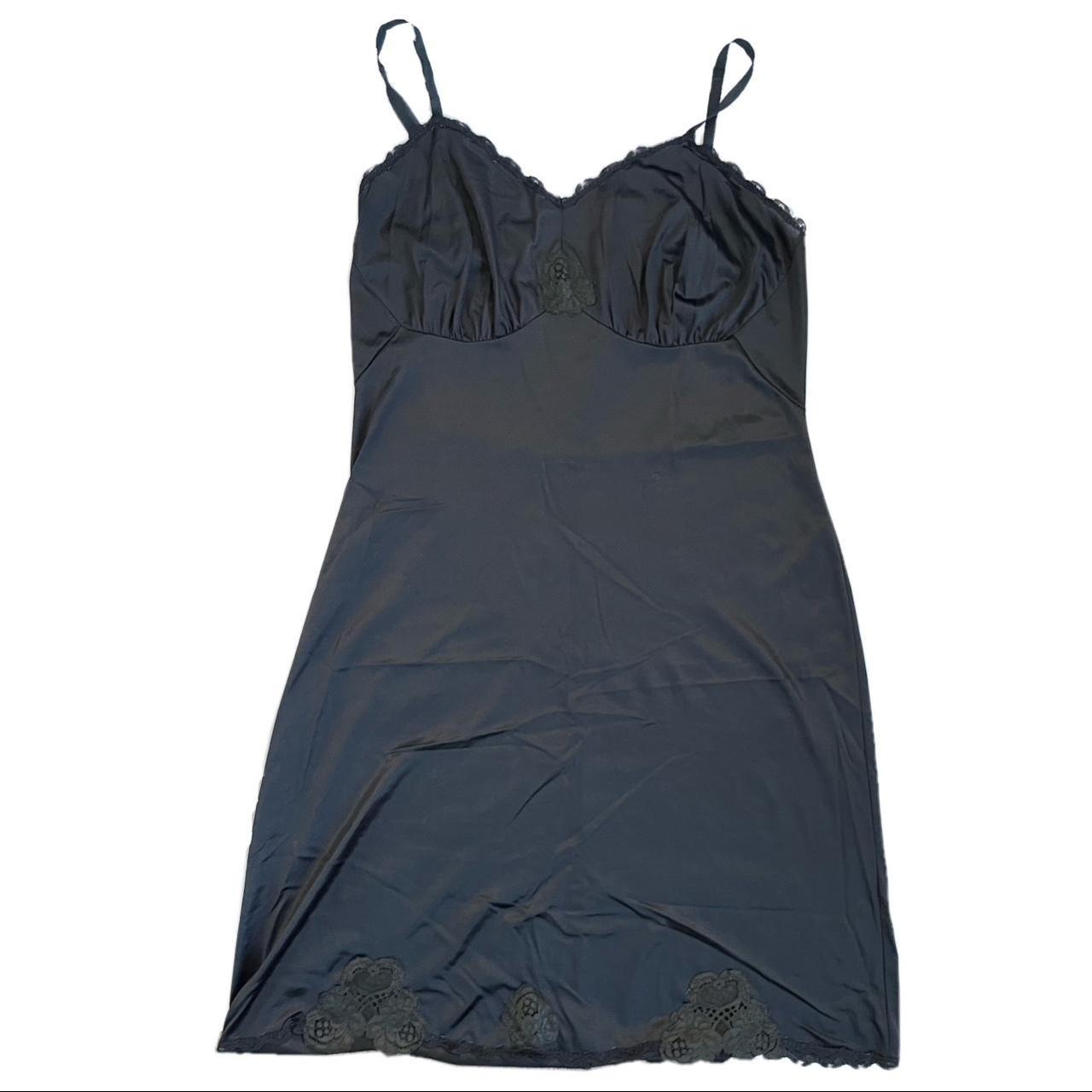 black midi slip dress with flower details. it has a... - Depop