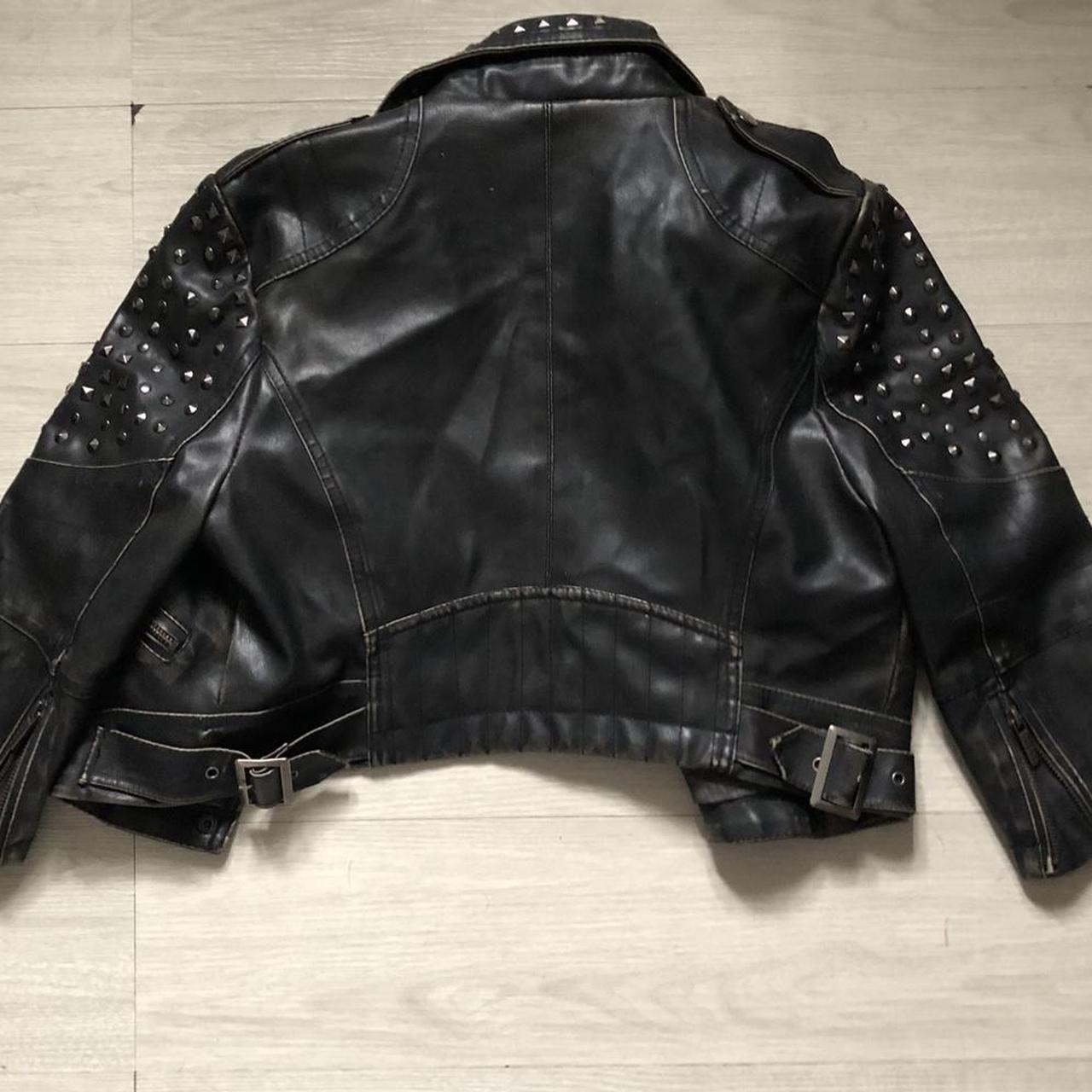 Cropped studded leather jacket Vintage style black | Depop