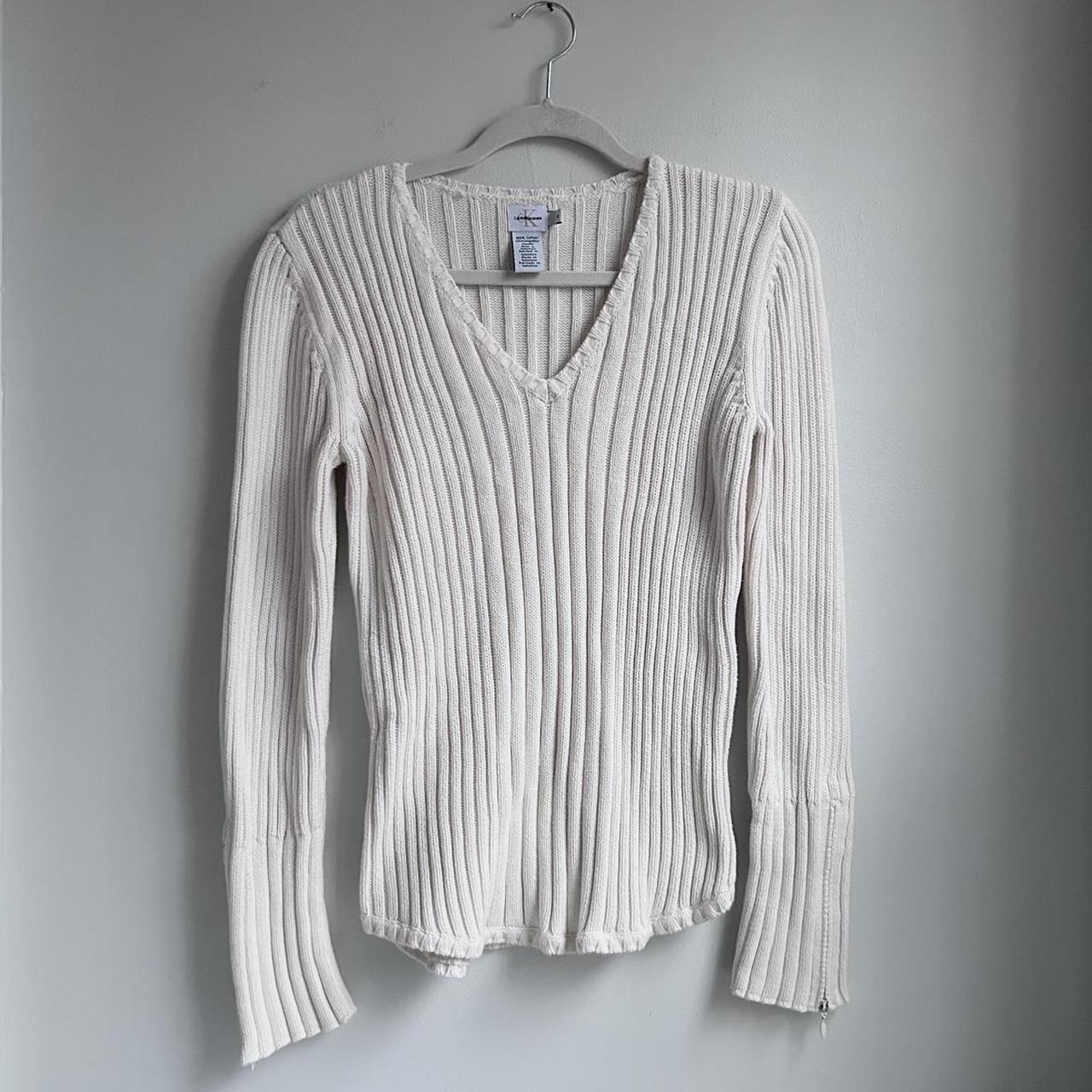 Calvin Klein structured knit sweater- marled cream - Depop
