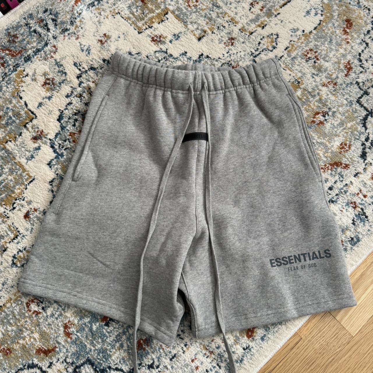 Essentials Grey Sweat Shorts - Size... - Depop