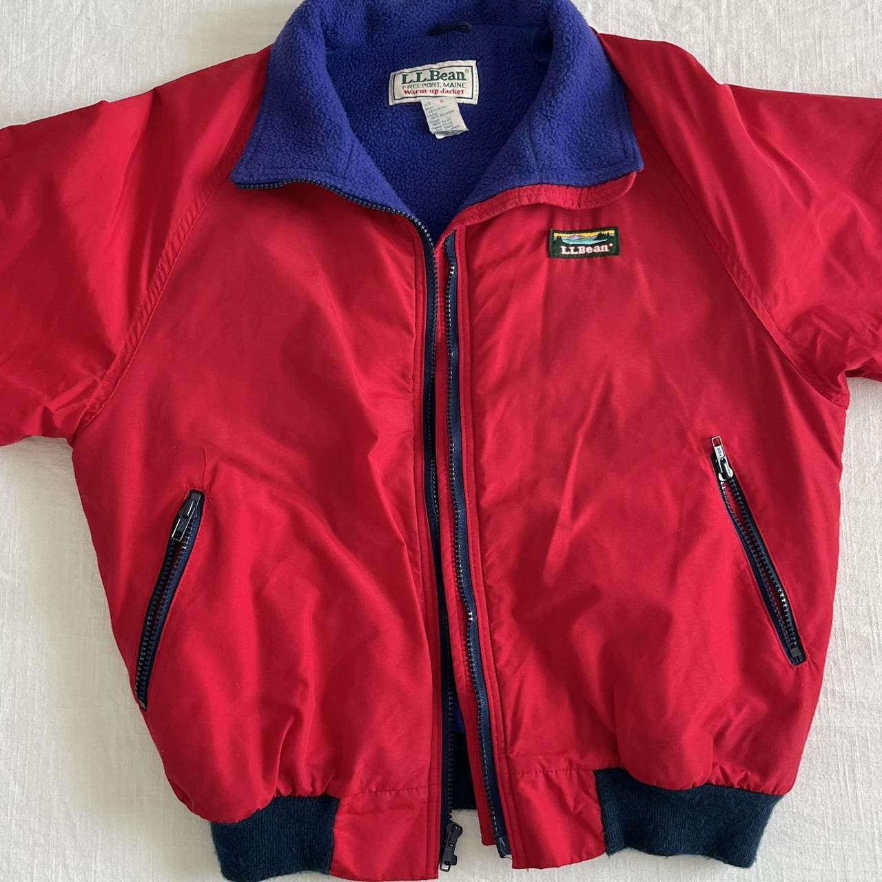 Vintage L.L. Bean Warm-up Bomber Jacket Red and... - Depop