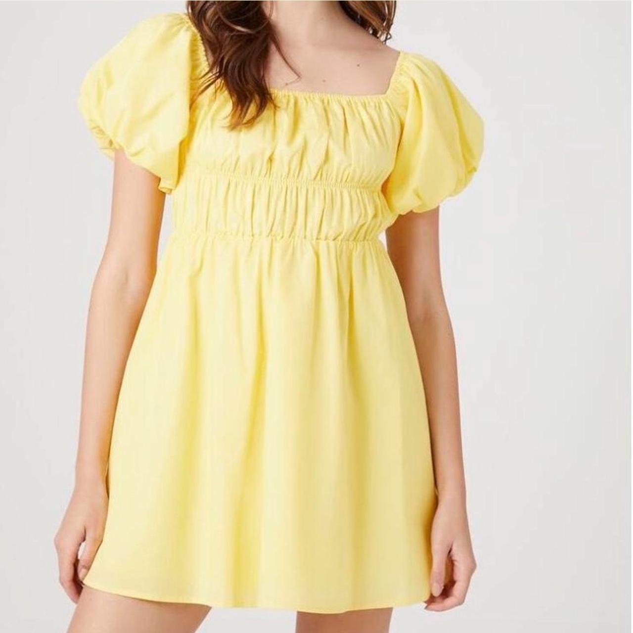 Cute yellow forever 21 dress cute puff sleeves. Depop