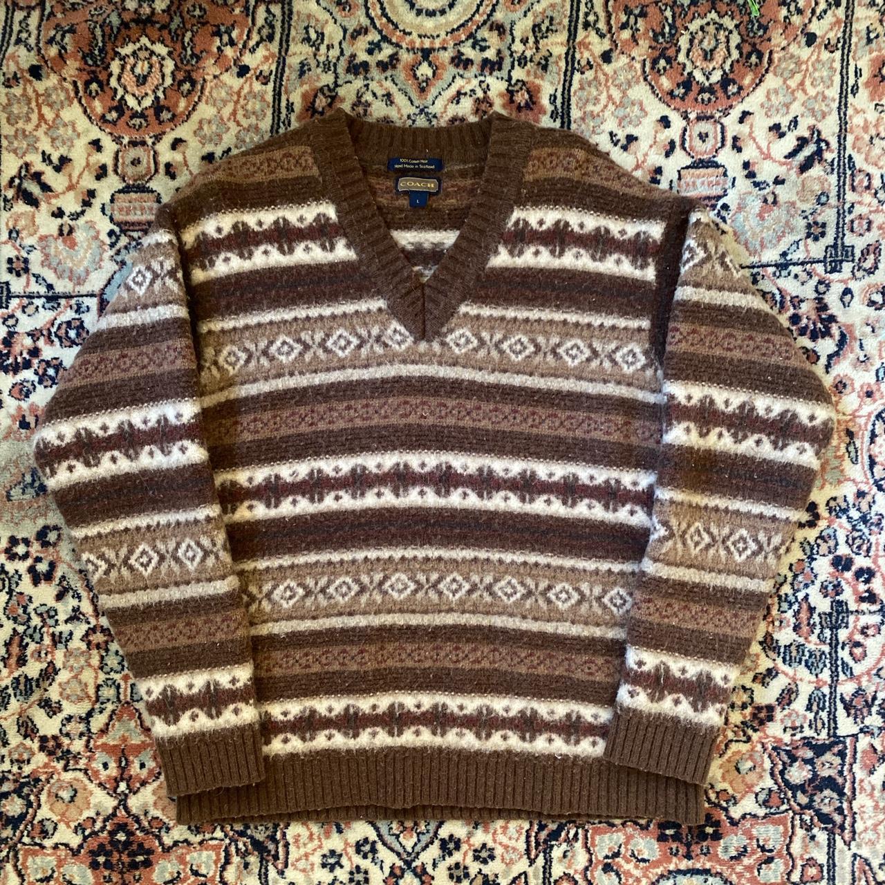 Coach Women's Brown and Cream Jumper | Depop