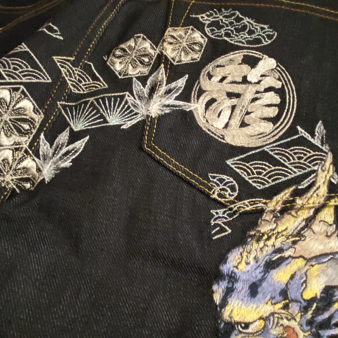 EVISU JEANS DRAGON AND KANJI DAICOCK EMBROIDERED | Depop