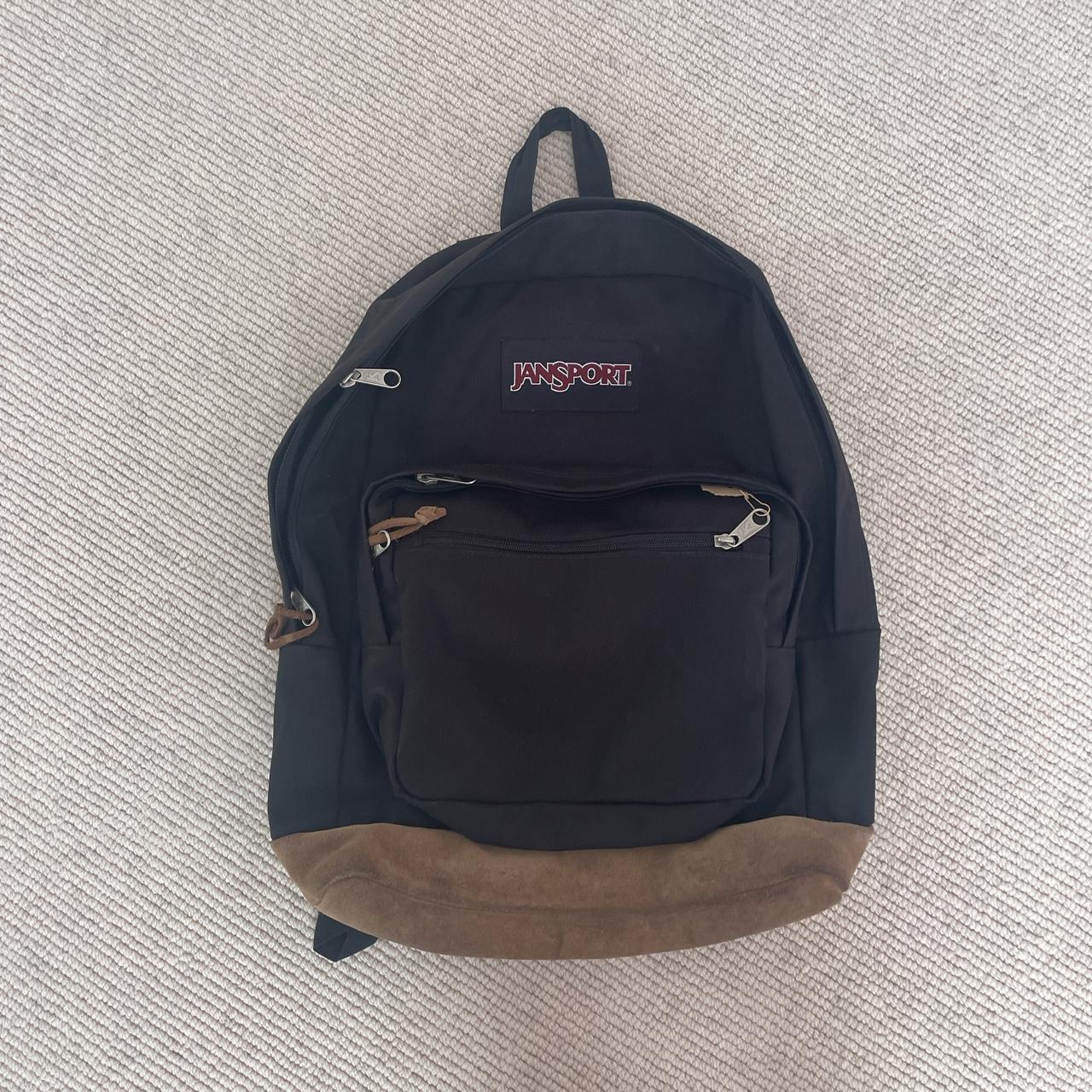 Jansport Black n tan backpack - includes try on pic! - Depop