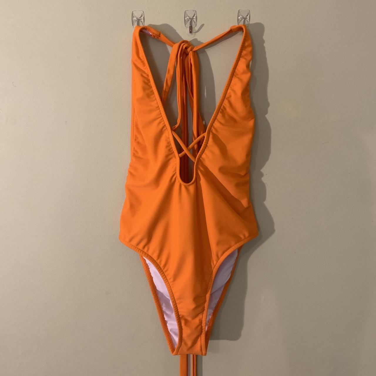 Orange strappy one-piece bathing suit bikini by... - Depop