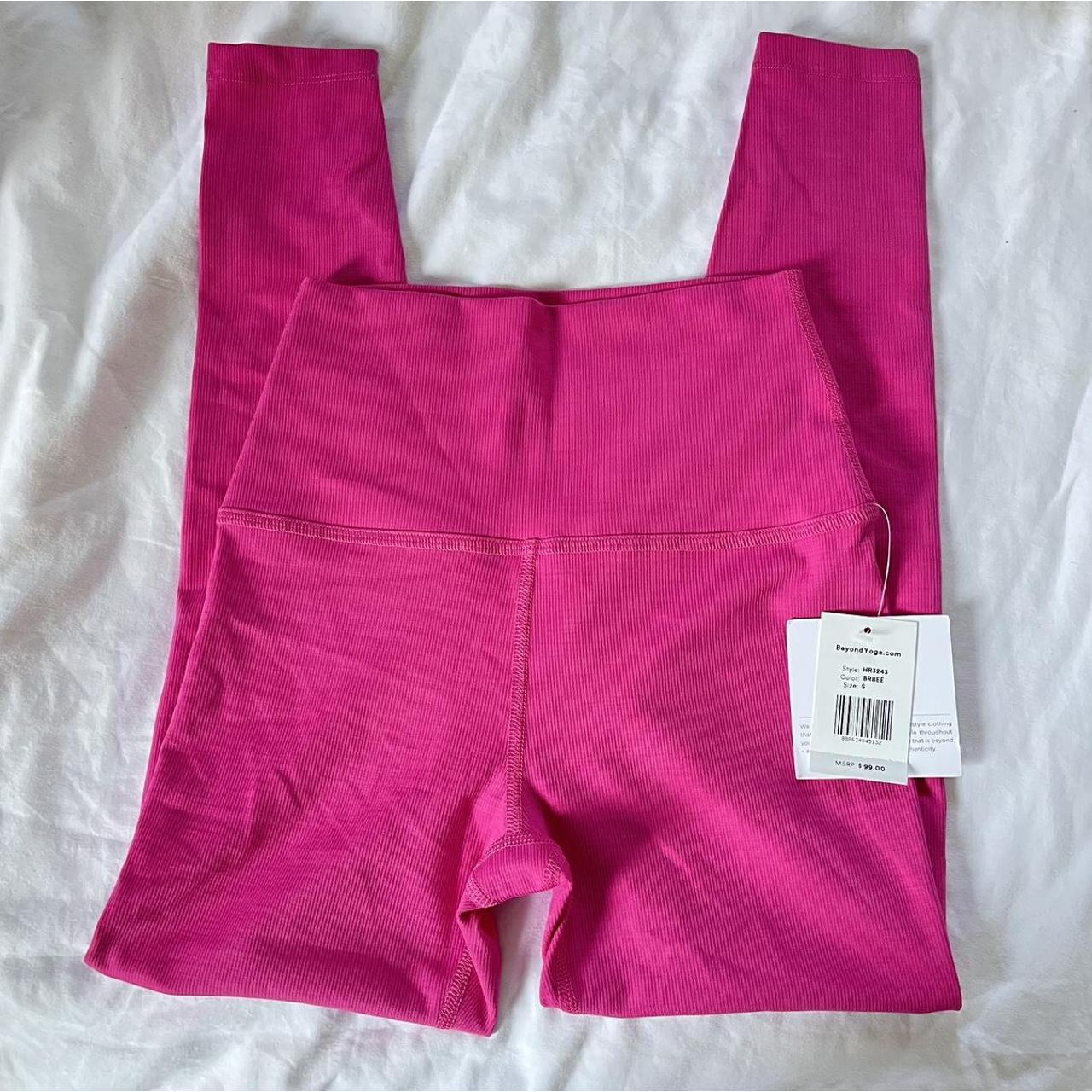 beyond yoga hot pink ribbed leggings brand new with... Depop