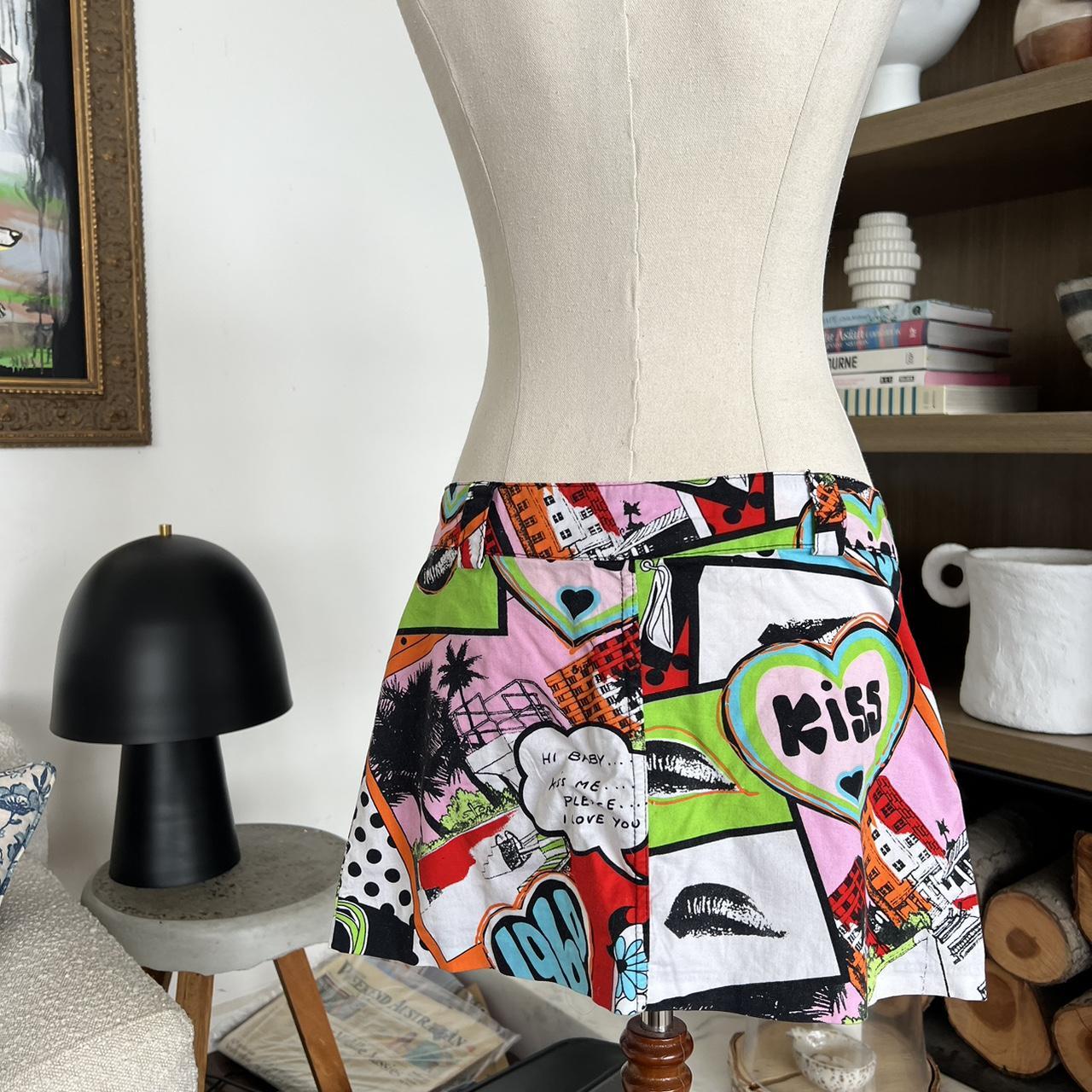 Multi coloured graphic mini skirt with zip - Depop