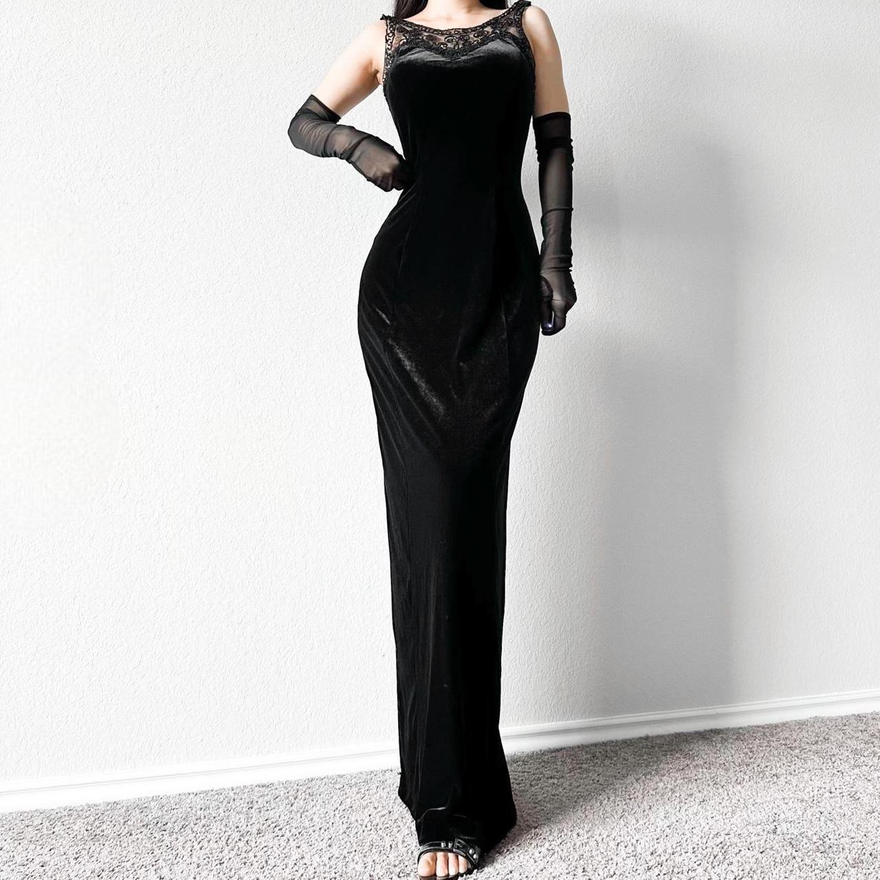 Vintage Black Velvet Mesh Dress A vintage black... - Depop