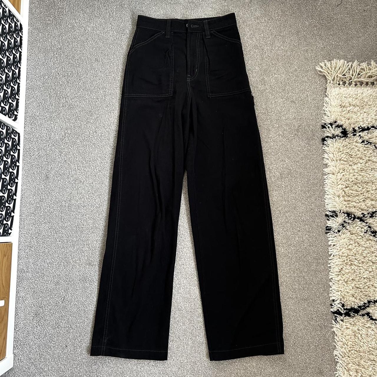 H&M Canvas Black Cargo Pants White seam details - Depop