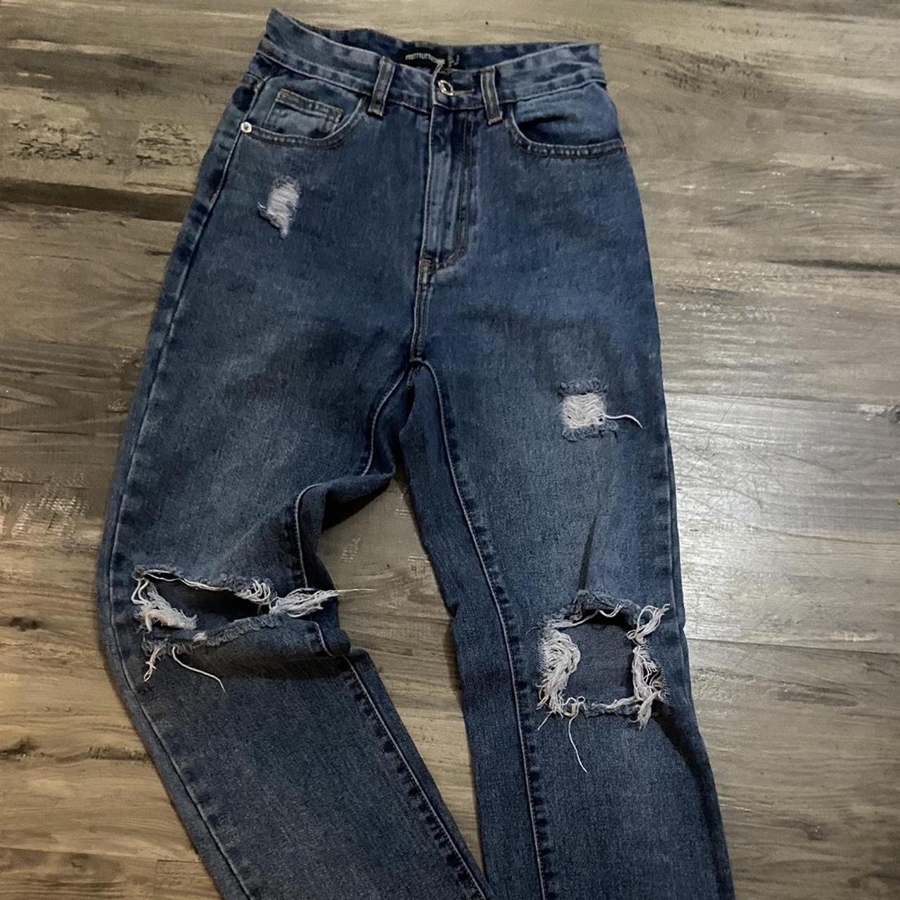 pretty little thing jeans with rips in both knees,... - Depop