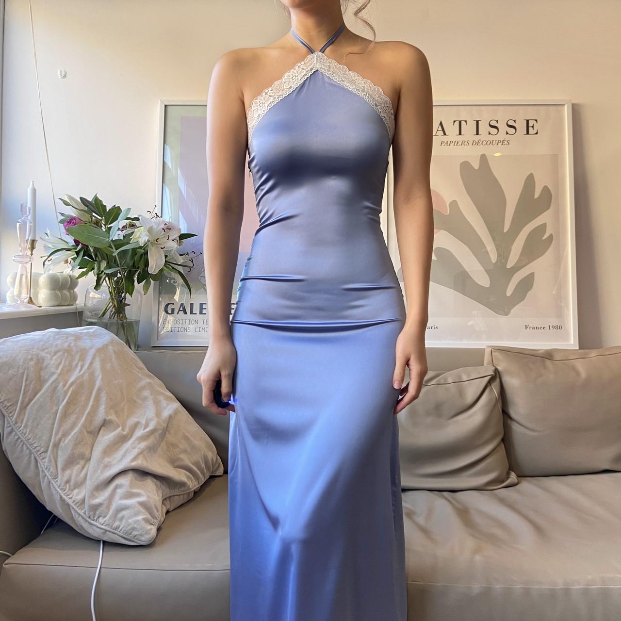 galvan satin tie halter neck dress