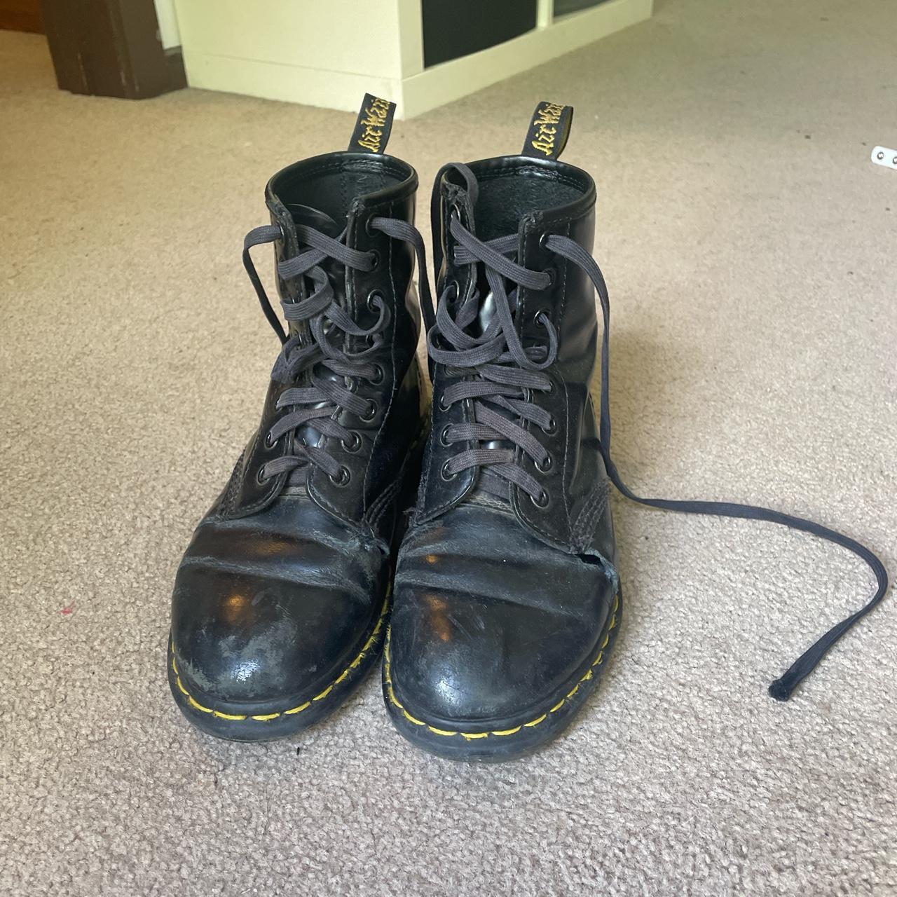 Doc Martens 8 eye black leather boots. Size 37 1/2... - Depop