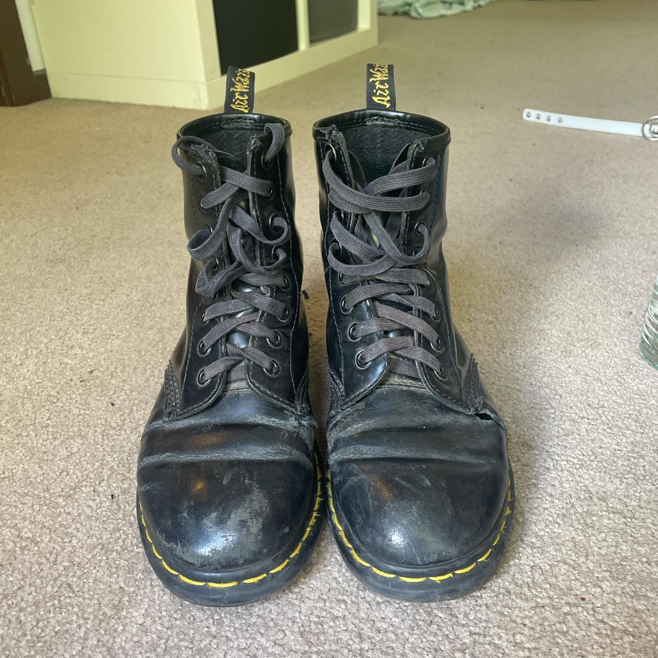 Doc Martens 8 eye black leather boots. Size 37 1/2... - Depop