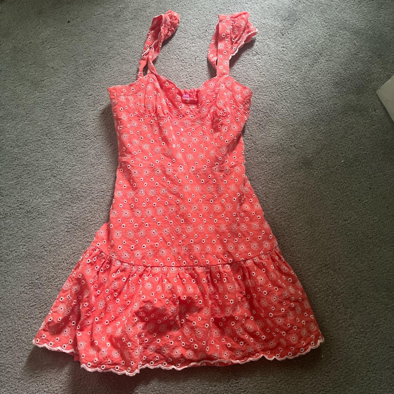 Betsey Johnson Women's Pink And White Dress | Depop