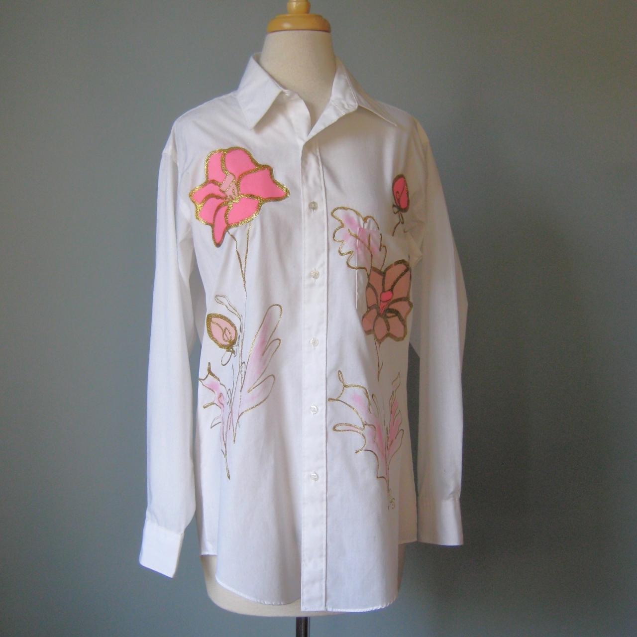 white blouse with pink flowers